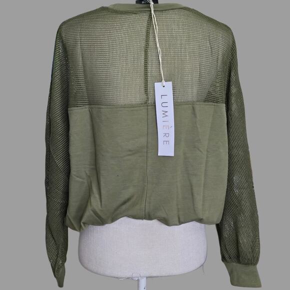 Lumiere Green Net Long Sleeve Top Sz Medium - Picture 4 of 7